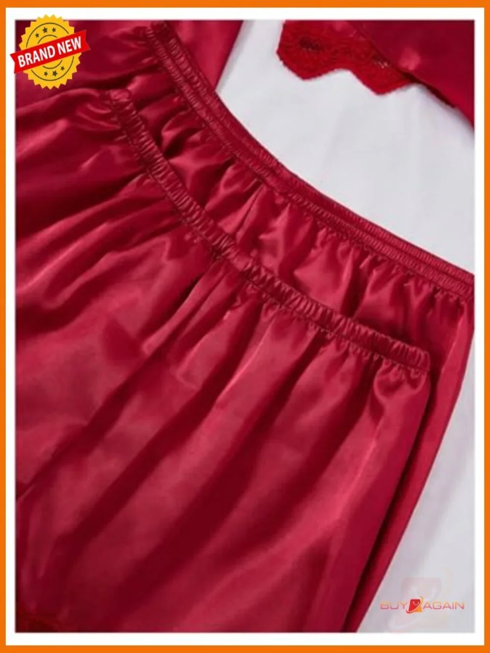 4pc Silk Pajama Set with Robe Lace Trim Shorts Lounge Pjs